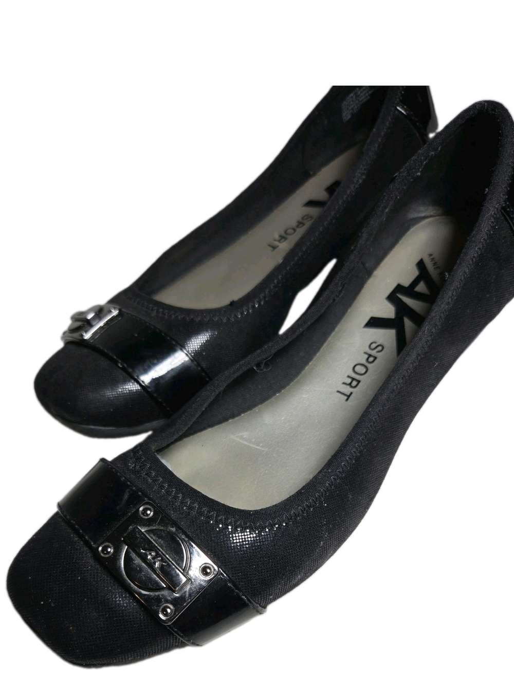 Anne Klein 7.5 Black Sport Ballet Flats with Silver Accent Office Date Wslk[8F